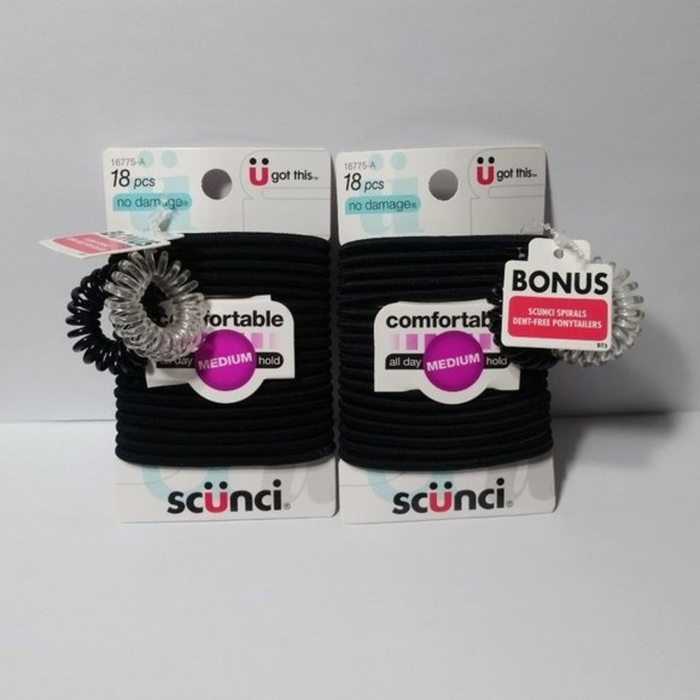 2 Scunci Comfortable Medium Hold Black Hair Ties